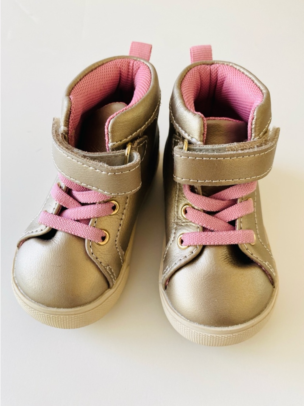 See Kai Run Hudson Metallic Gold High-Top Sneakers with Pink Accents